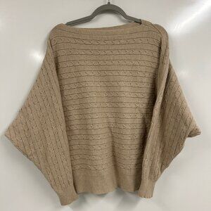 Makarthy Beige Cable Knit Sweater Cashmere Blend Batwing Dolman Sleeve Oversized